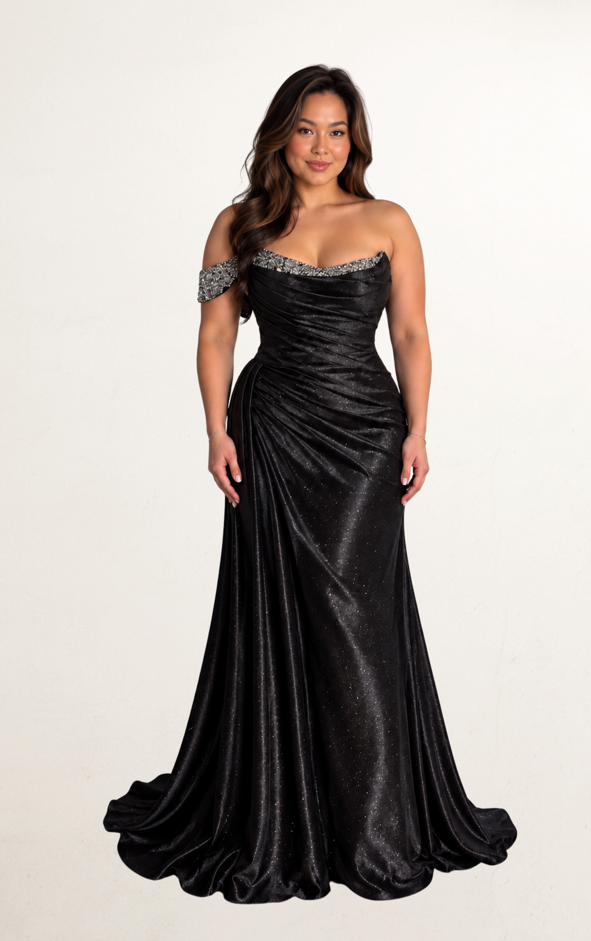 Black Corset Sequin Off-Shoulder Gown