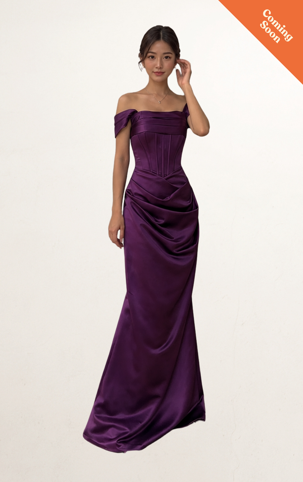 Purple Off-Shoulder Satin Corset Evening Gown