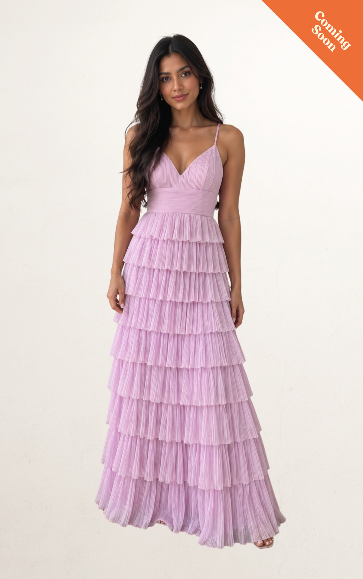 Purple Lilac Pleated Tiered Ruffle Maxi Dress