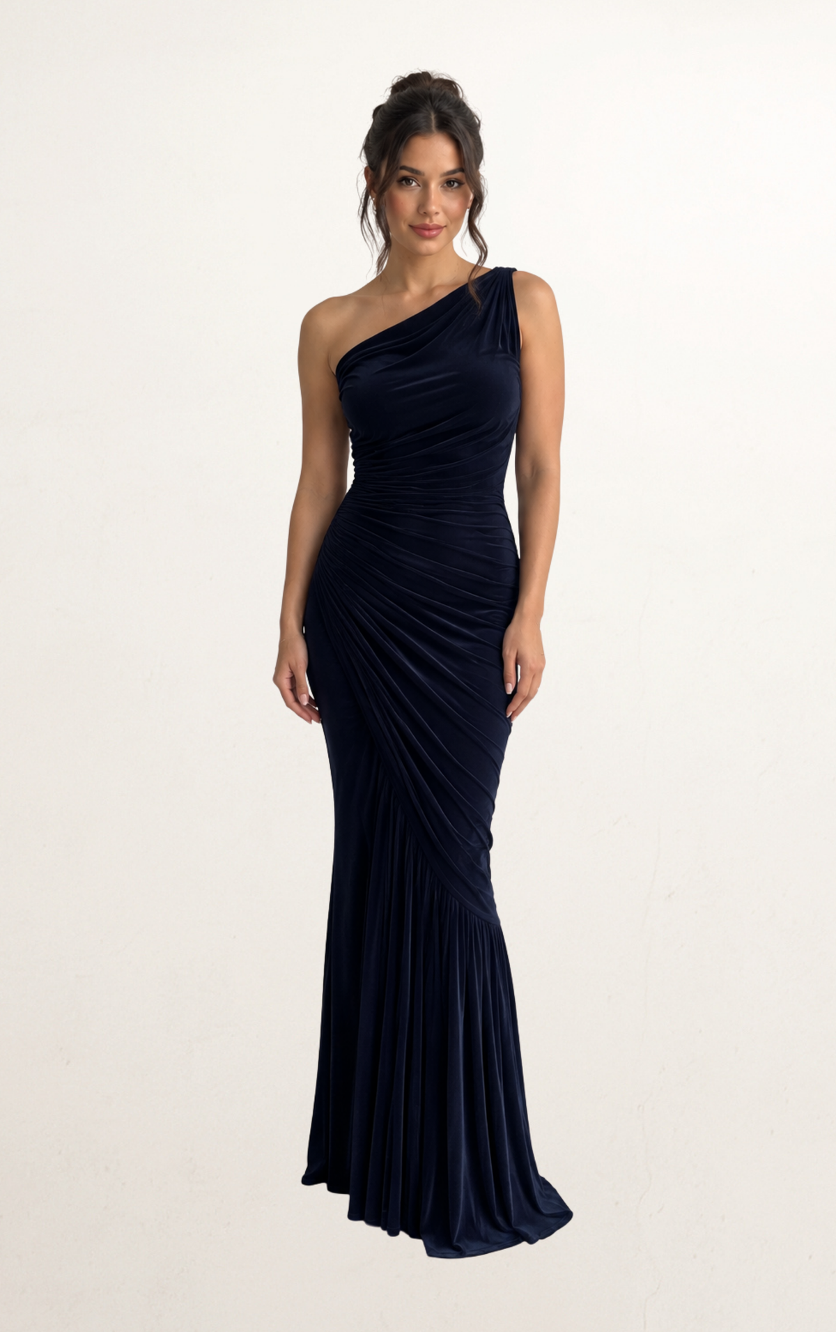 Navy Blue Velvet One-Shoulder Mermaid Dress