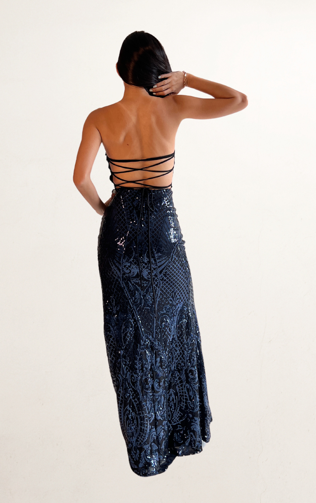 Blue Sequin Backless Mermaid Dress