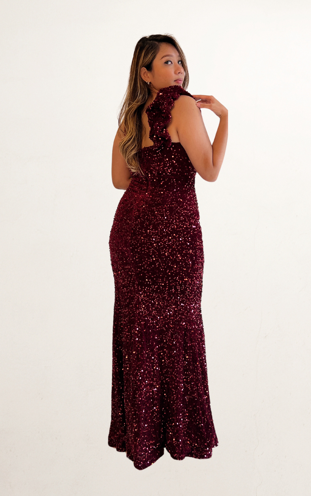 Red Velvet Rosette Sequin Dress