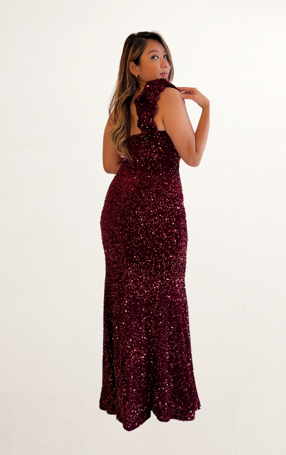 Red Velvet Rosette Sequin Dress