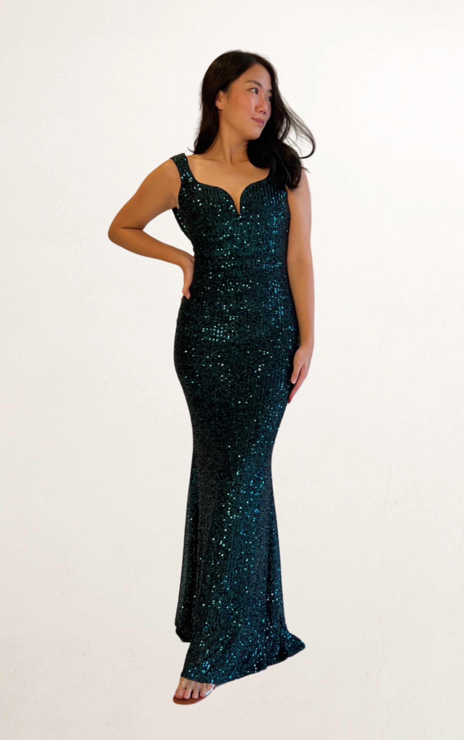 Green Sequin Mermaid Back-Drape Dress (Archive Drop)