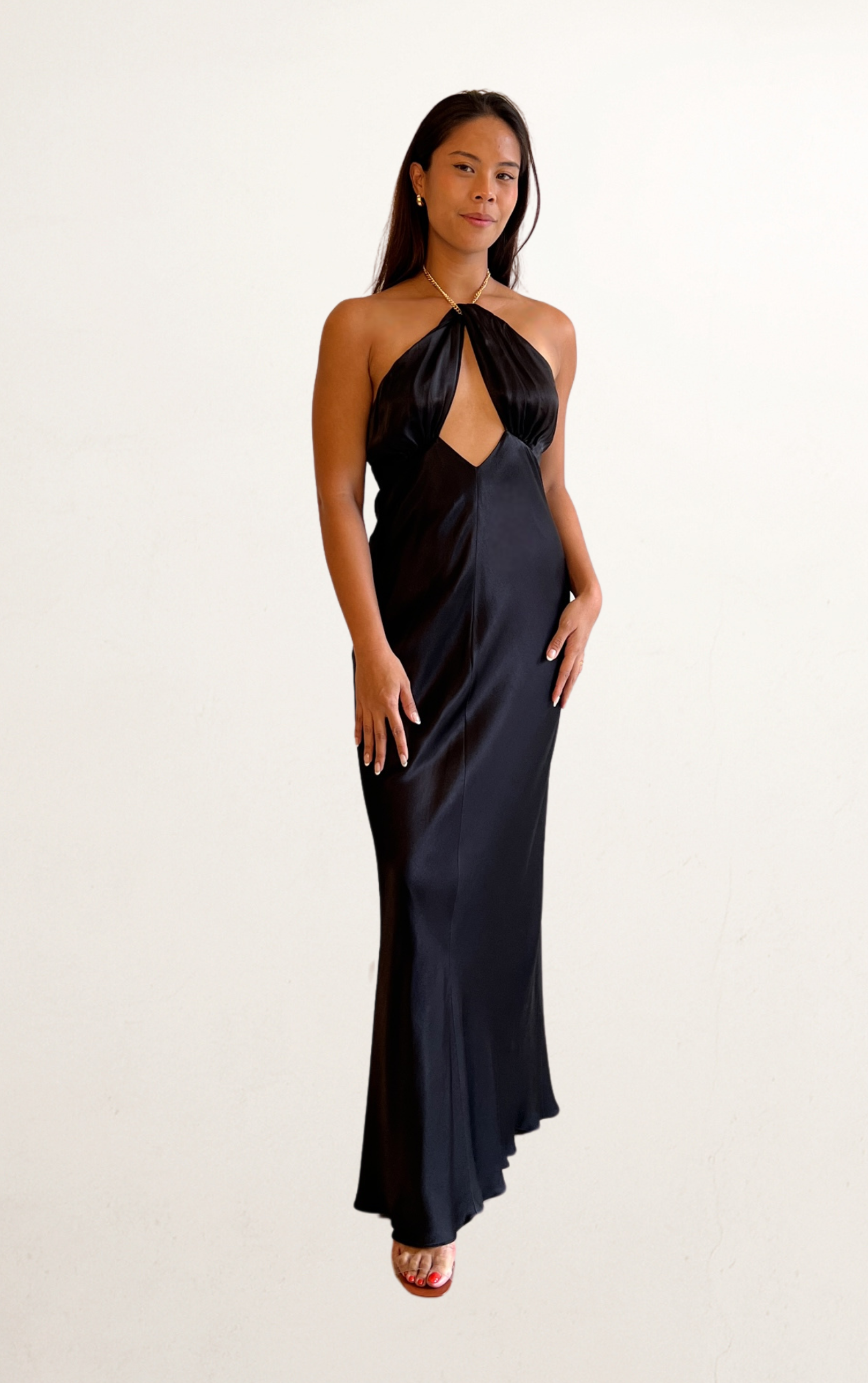 Black Shona Joy Chain Halter Dress