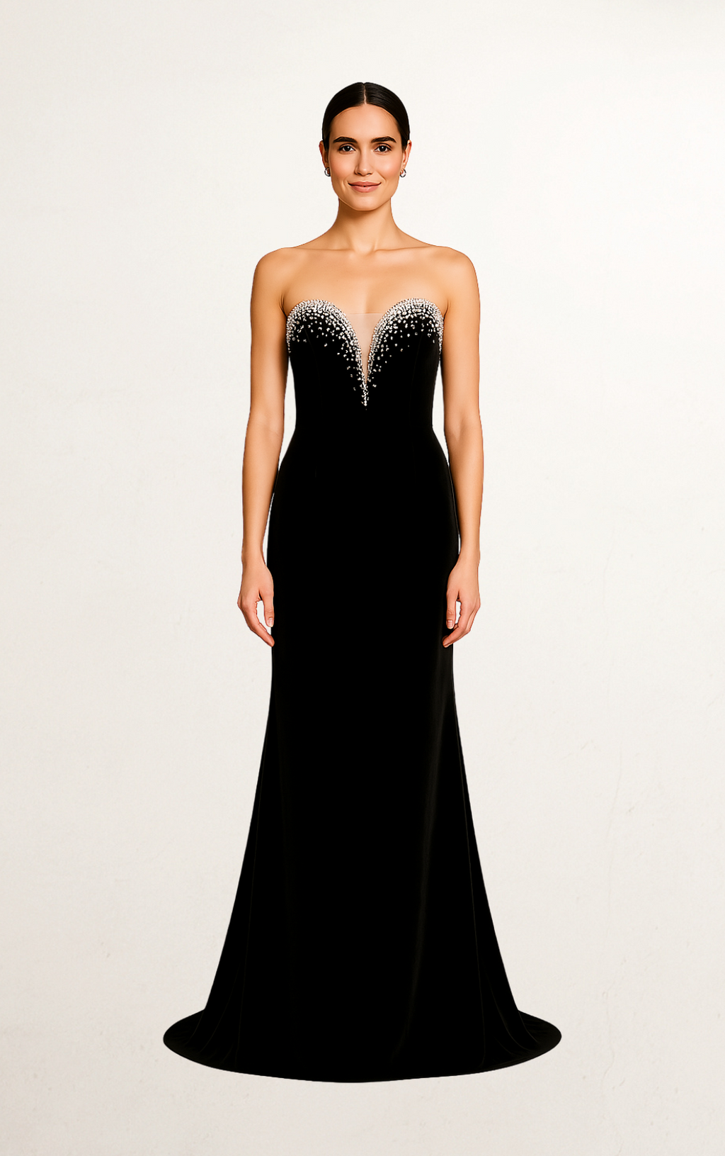 Black Velvet Embellished Fishtail Gown