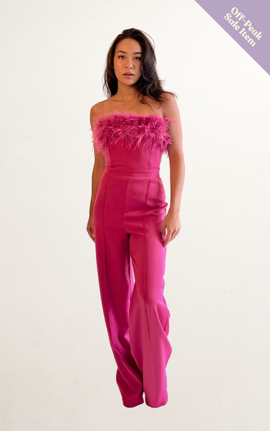 Pink Feather Bandeau Jumpsuit