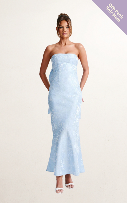 Blue Off-Shoulder Bow Maxi Dress