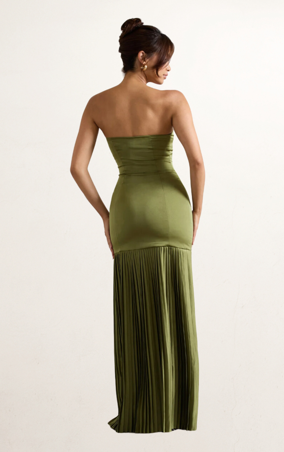 Green Satin Pleated Maxi Dress