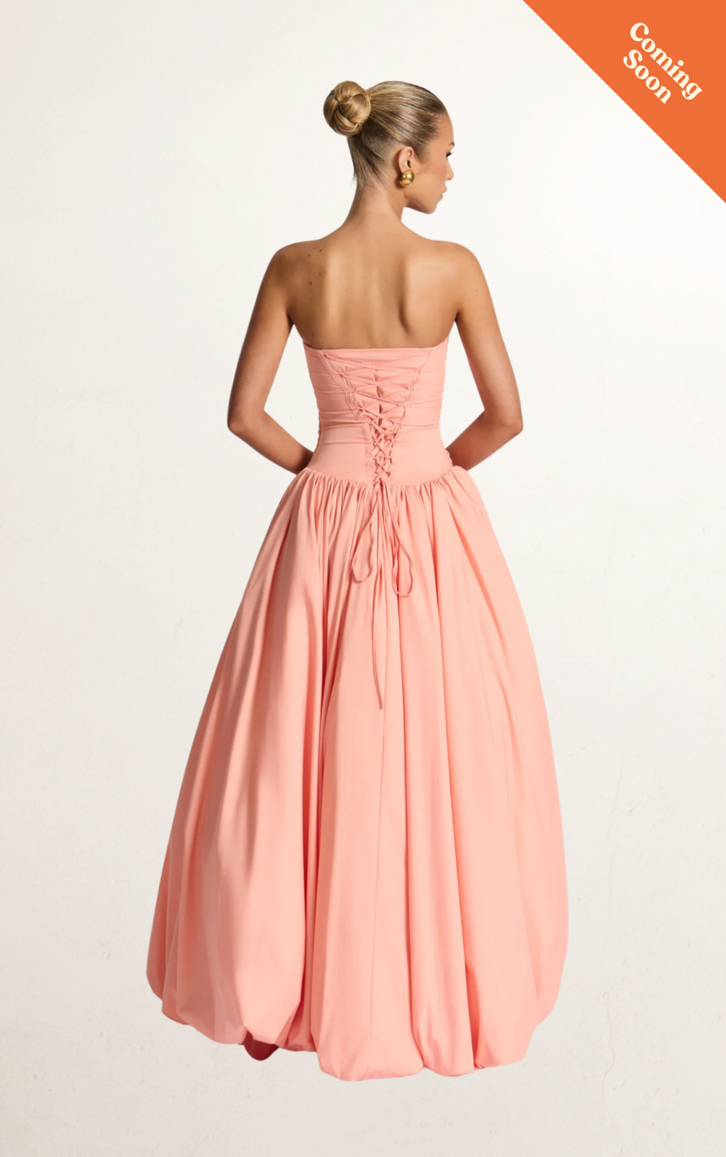 Peach Strapless Ruched Bodice Ball Gown