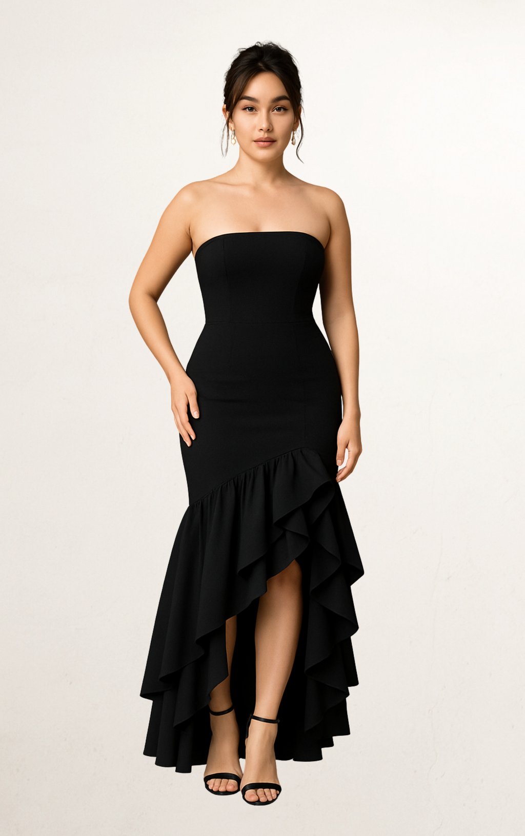 Black Off-Shoulder Ruffle High Low Dress