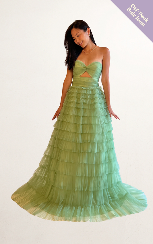 Green Off-Shoulder Tiered Tulle Dress