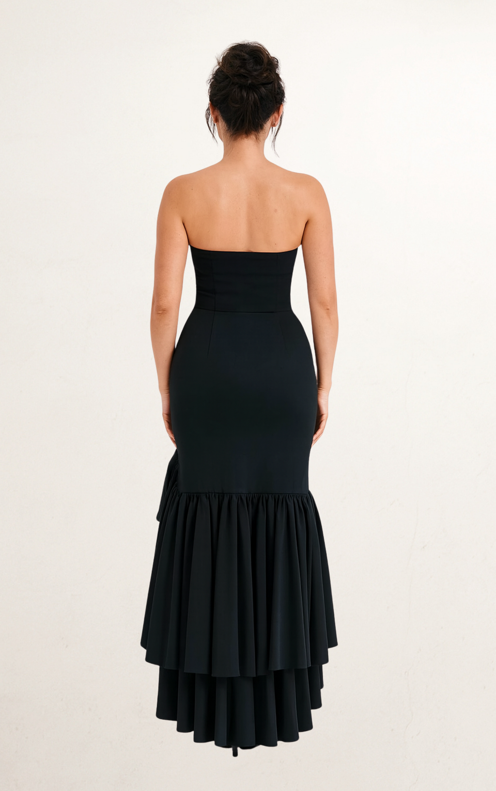 Black Off-Shoulder Ruffle High Low Dress