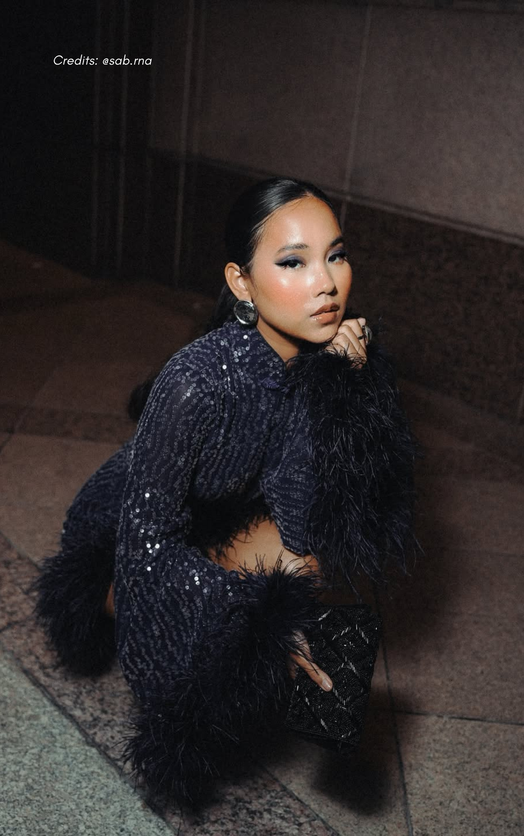 Blue Sau Lee Feather Sequin Mini Dress