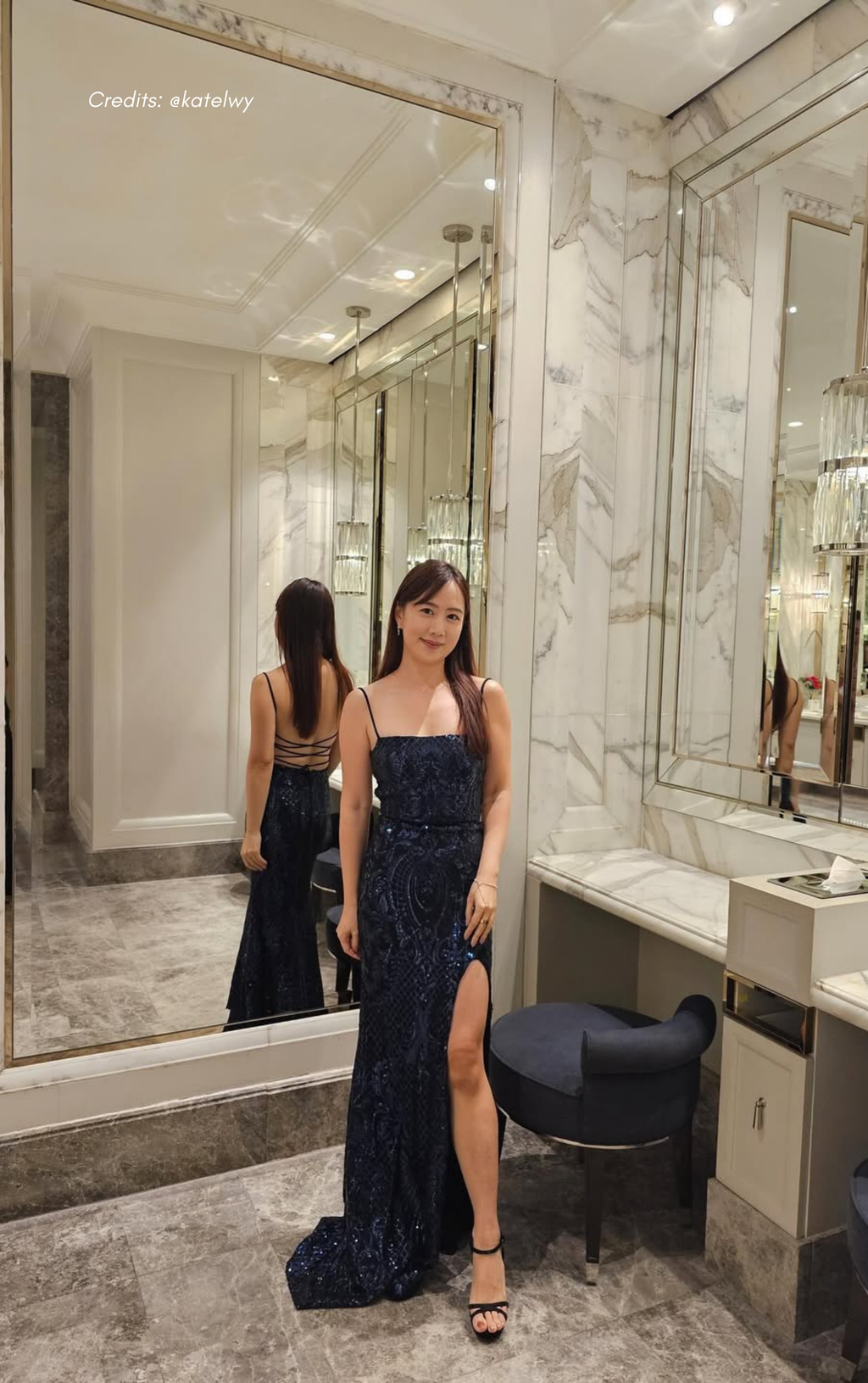 Blue Sequin Backless Mermaid Dress