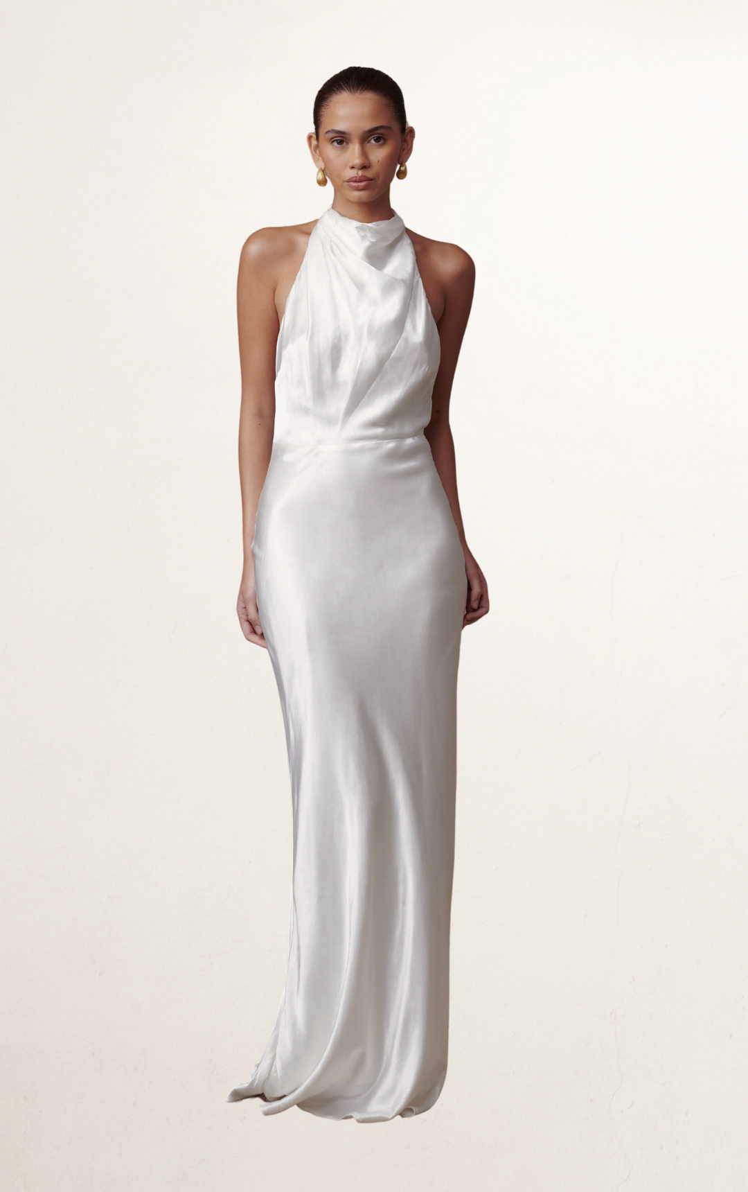 White Iridescent Satin Cowl Bridal Gown