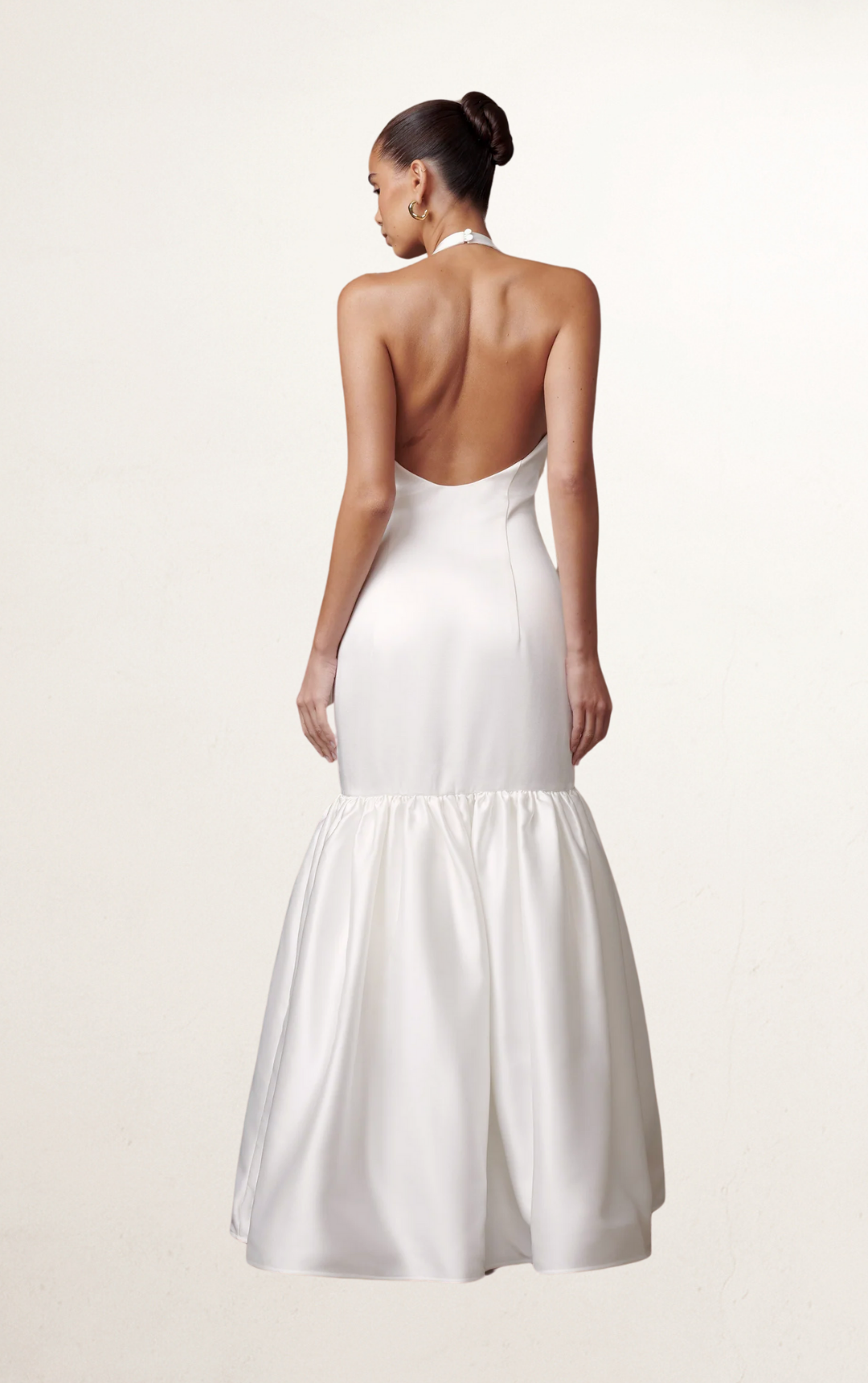 White Halter Satin Mermaid Backless Bridal Gown