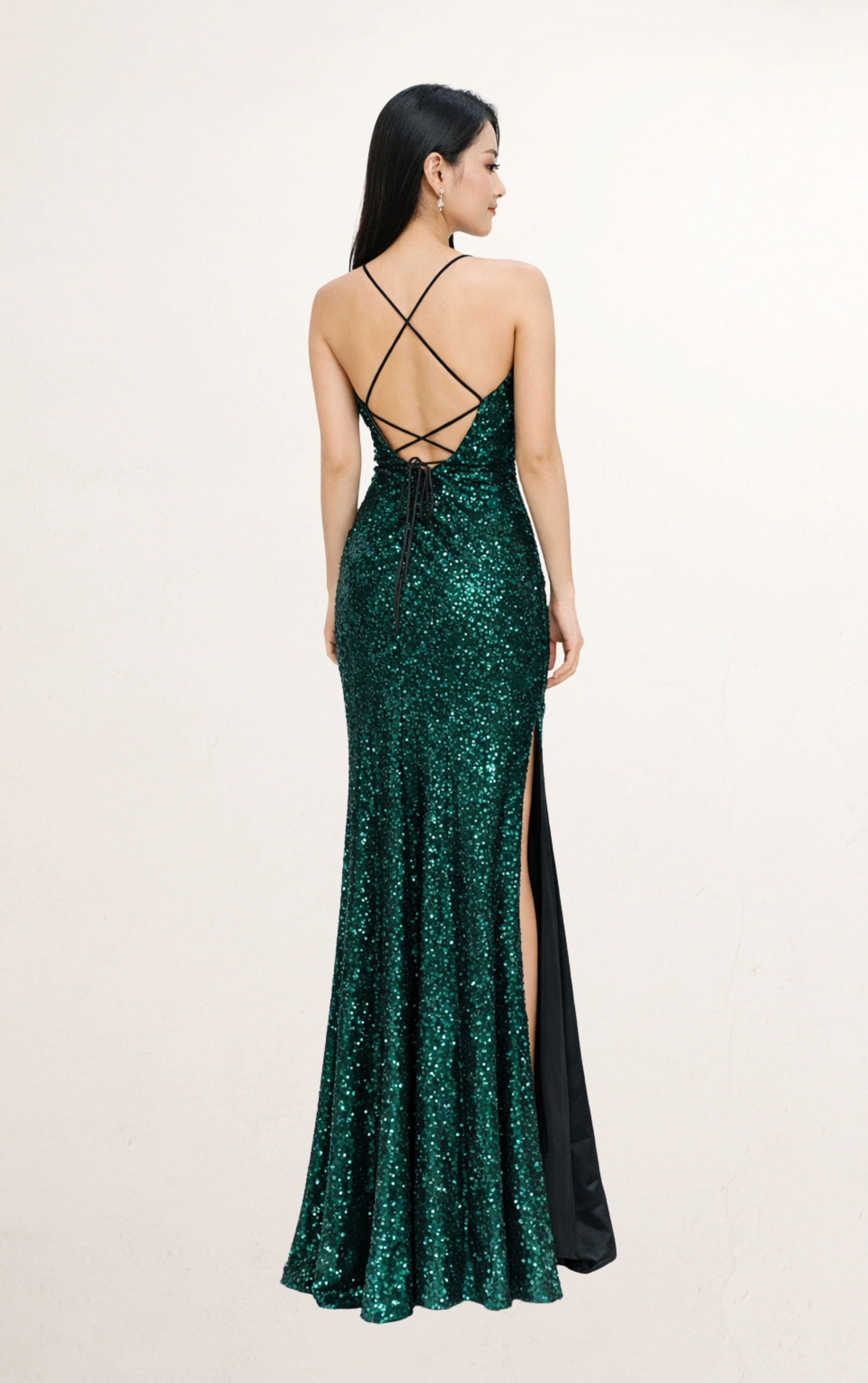 Green Sequin Crossback Maxi Dress