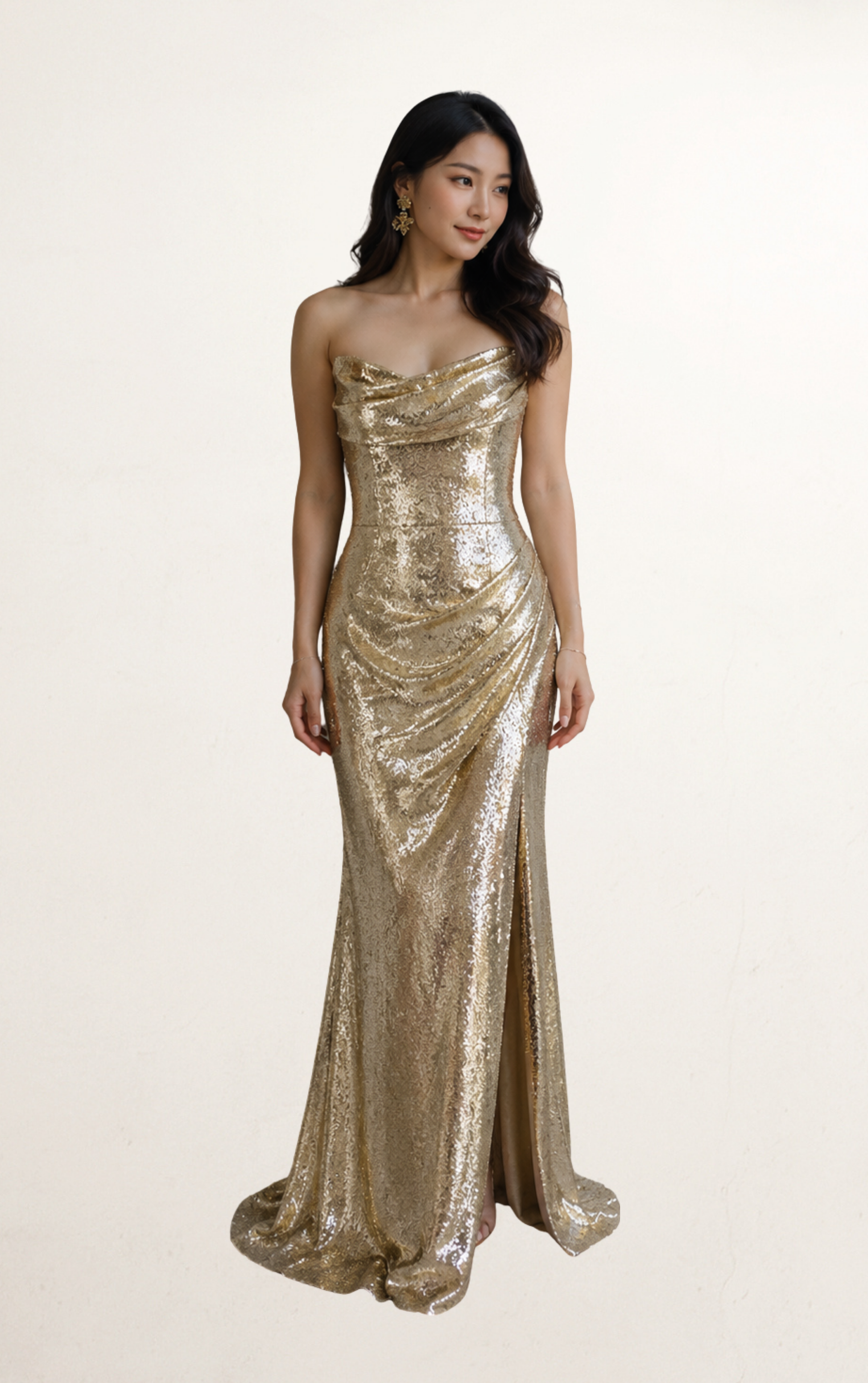 Gold Sequin Bandeau Evening Gown