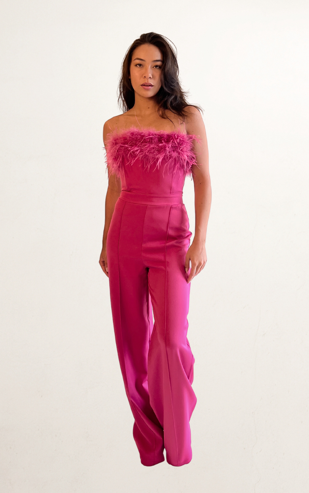 Pink Feather Bandeau Jumpsuit (Archive Drop)