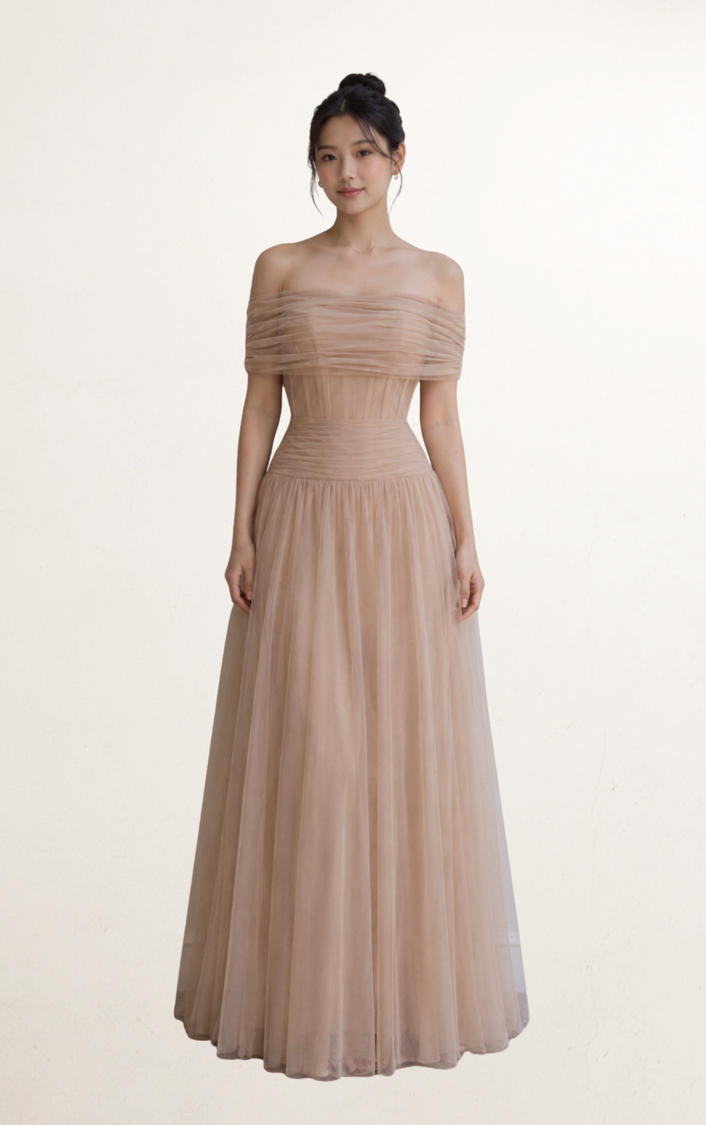 Brown Off-Shoulder Chiffon Maxi Dress