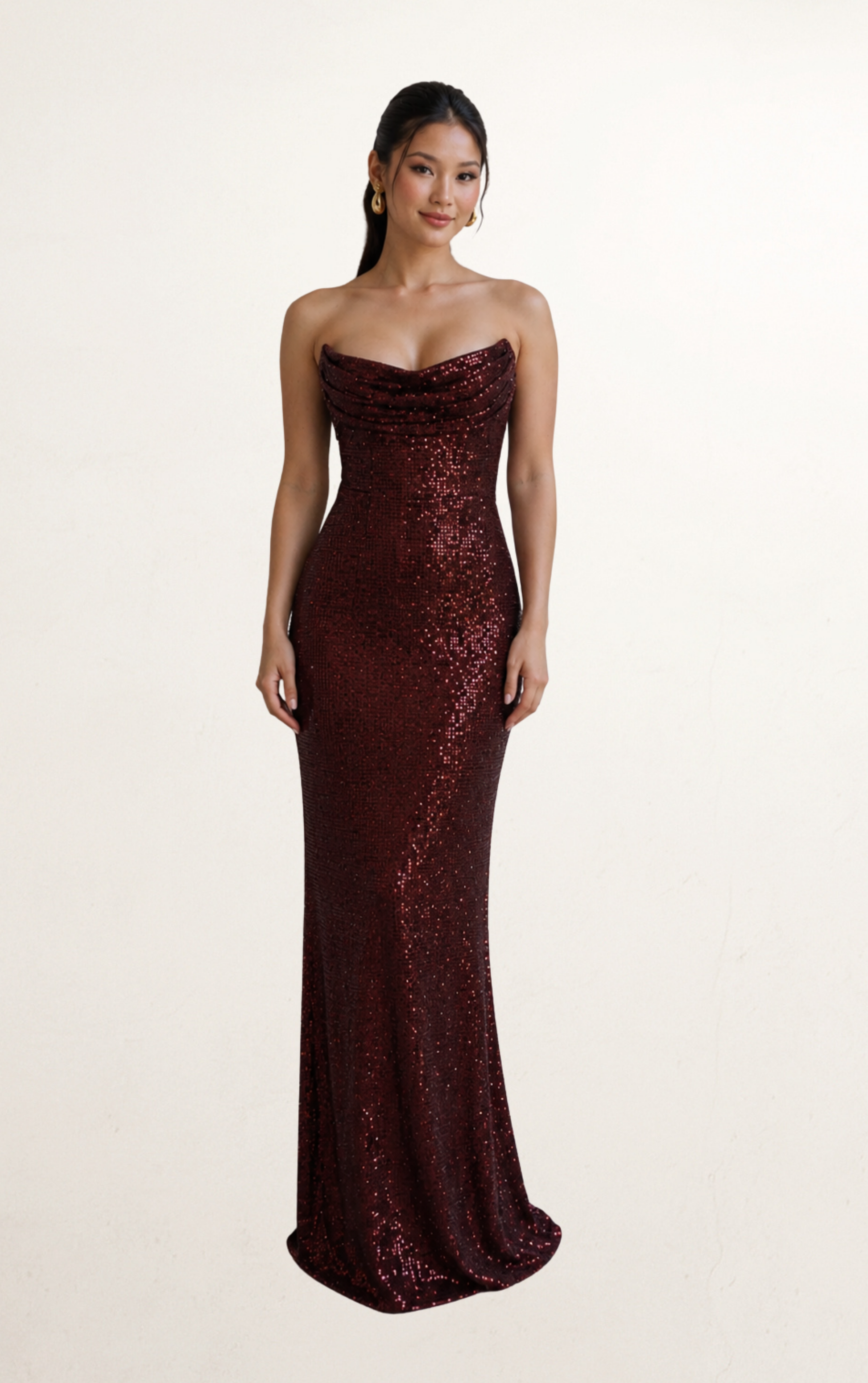 Rust Strapless Sequin Corset Evening Gown