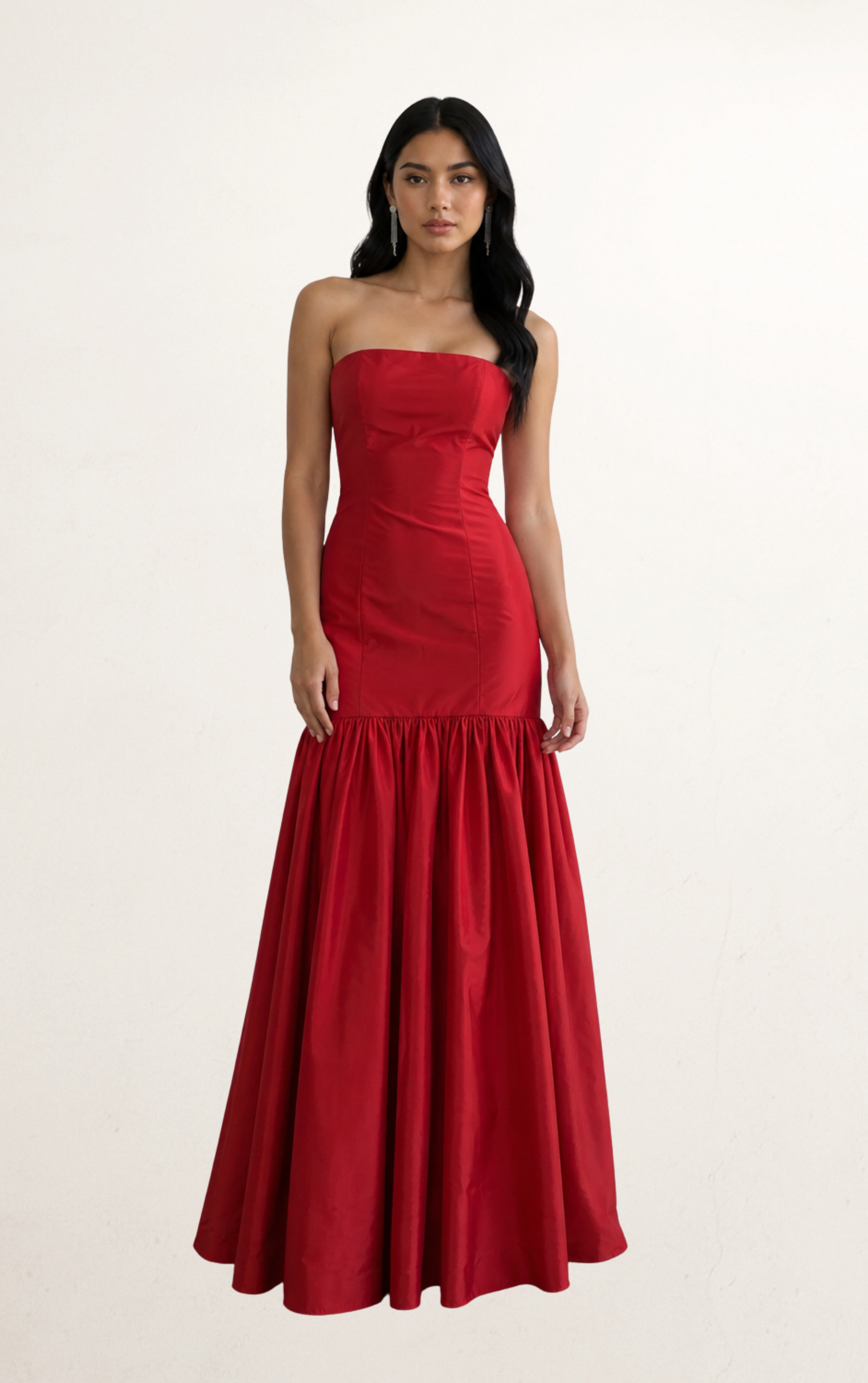 Red Crimson Drop-Waist Structured Gown