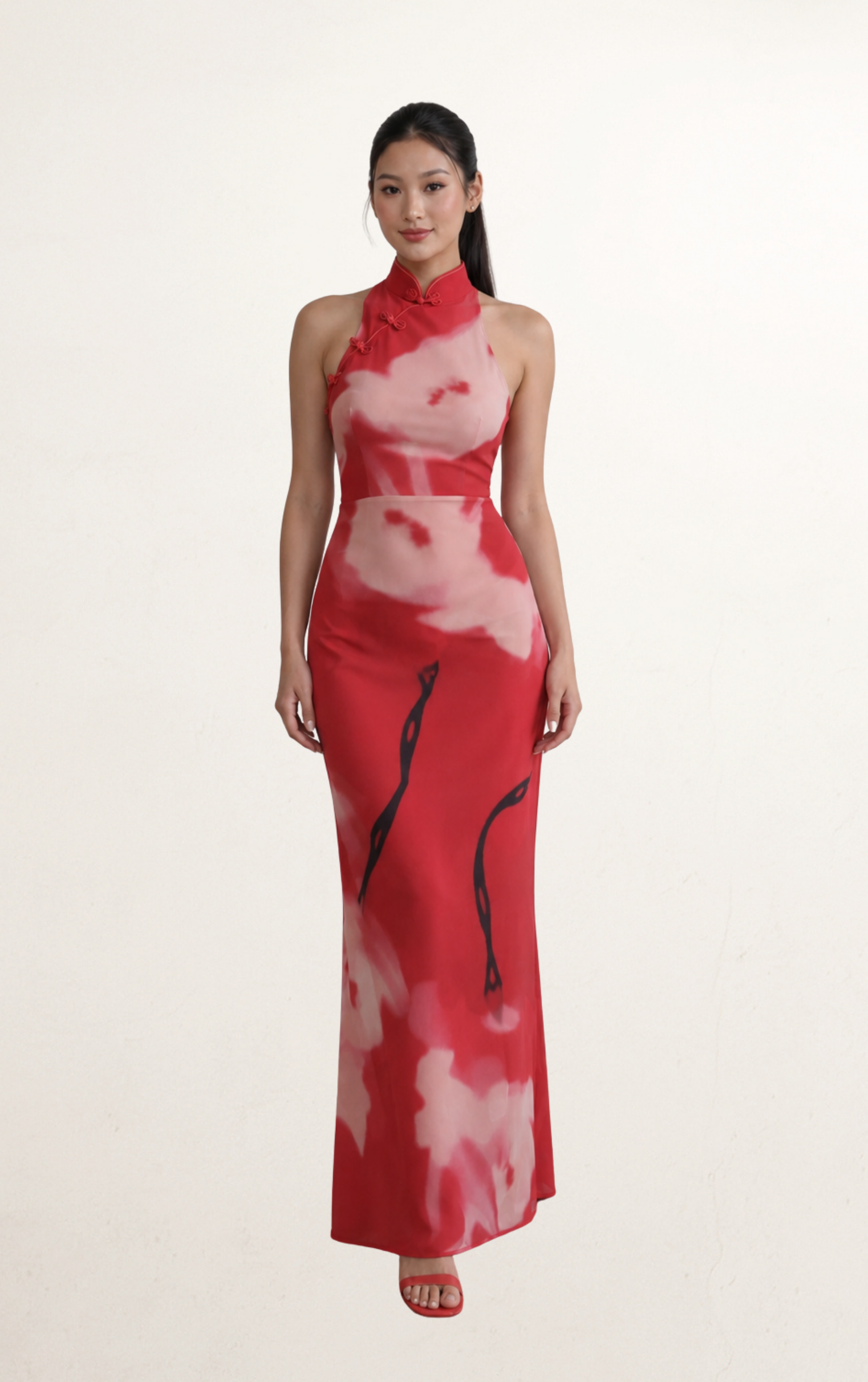 Red Sau Lee Giselle Floral Backless Gown