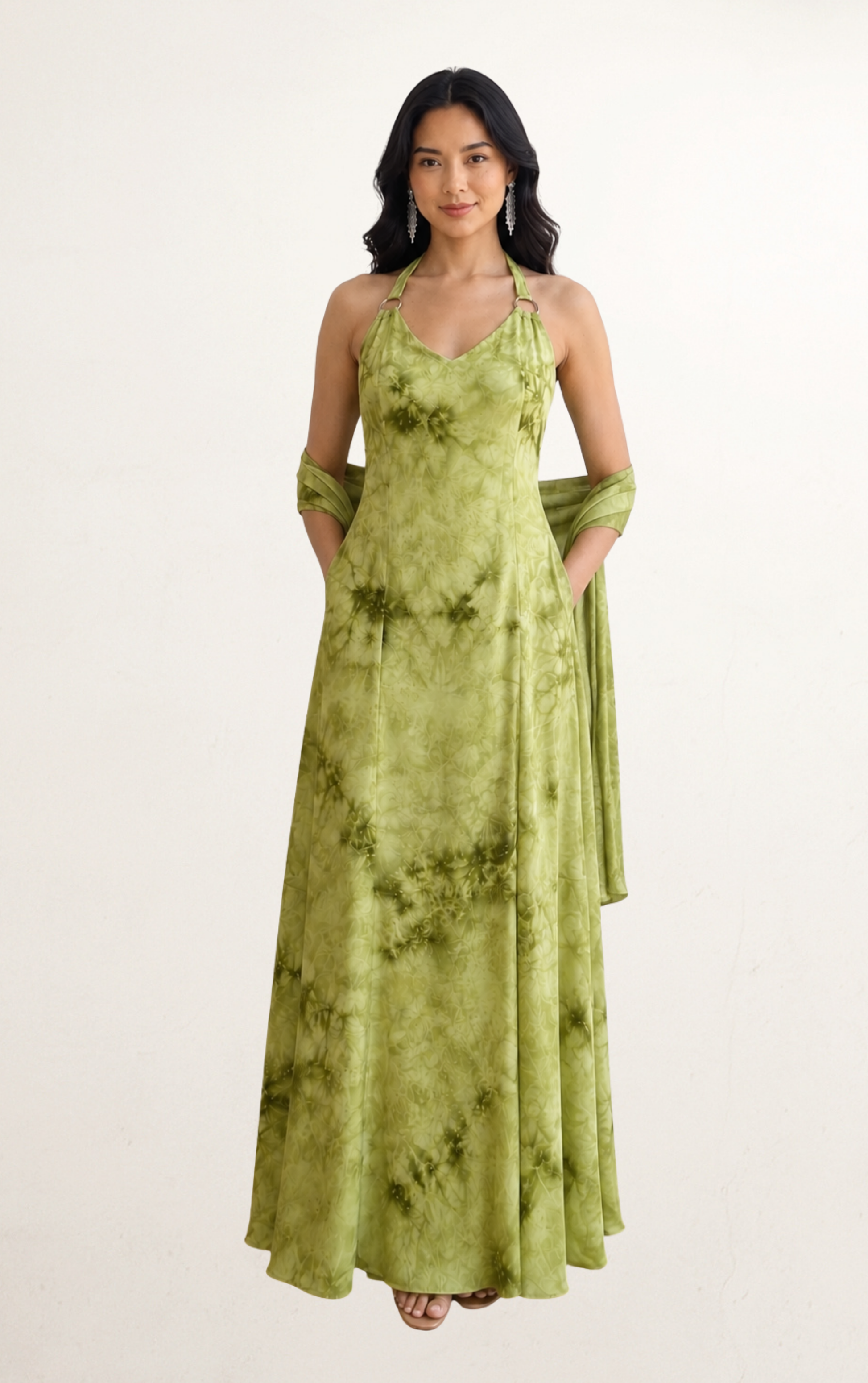 Green Celadon Column Evening Dress