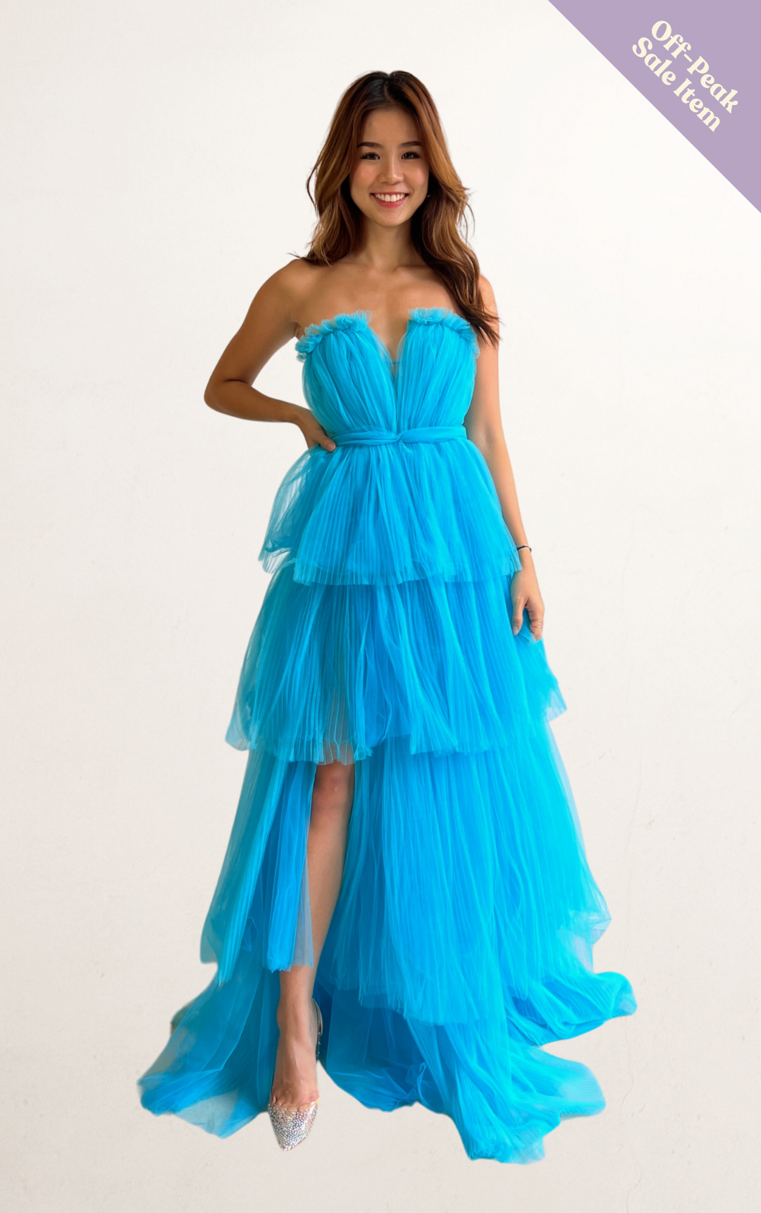 Blue Lexi Off-Shoulder Layered Tulle Dress