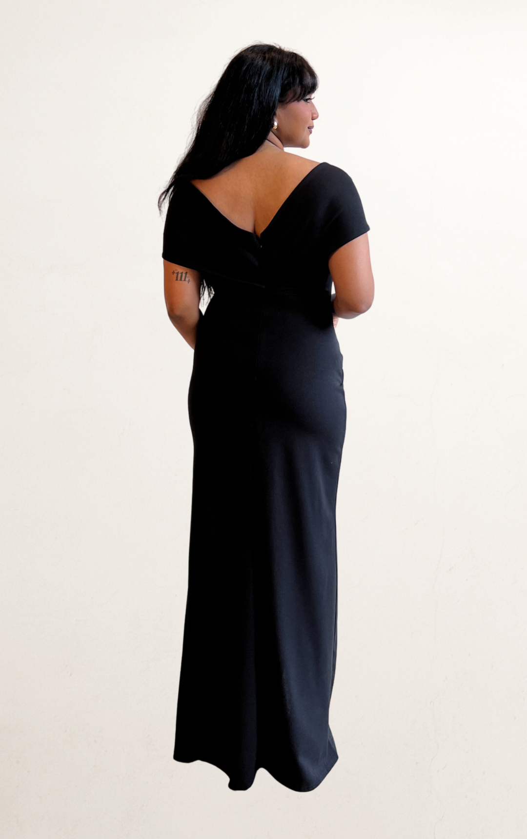 Black Bardot Bow Detail Thigh Split Dress L XL - Main Image