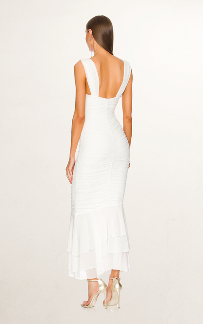 Michael Costello White Cut-out Ruffle Hem Dress