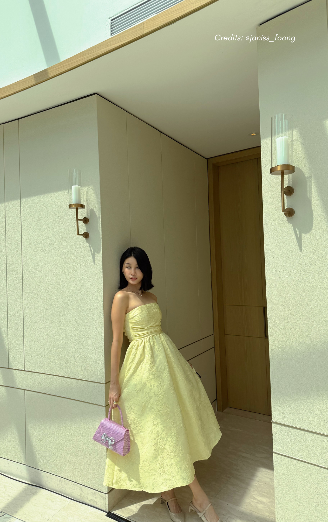 Yellow Floral Jacquard Lace Up Dress