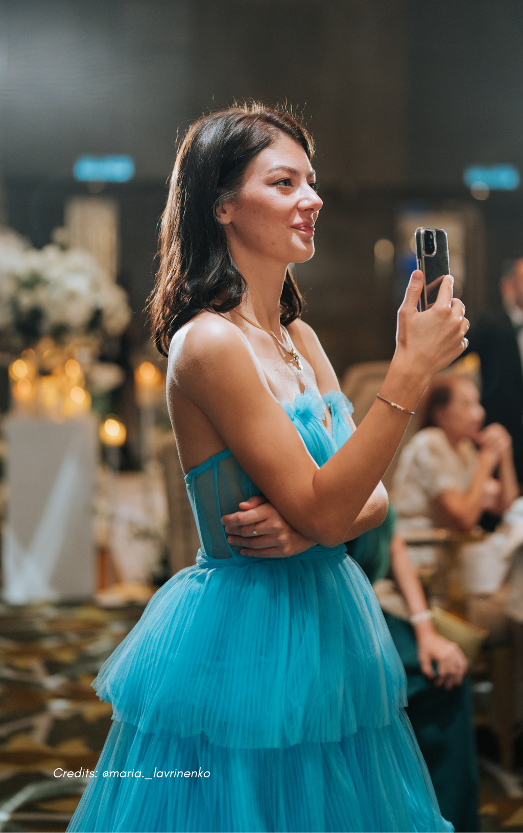Blue Lexi Off-Shoulder Layered Tulle Dress
