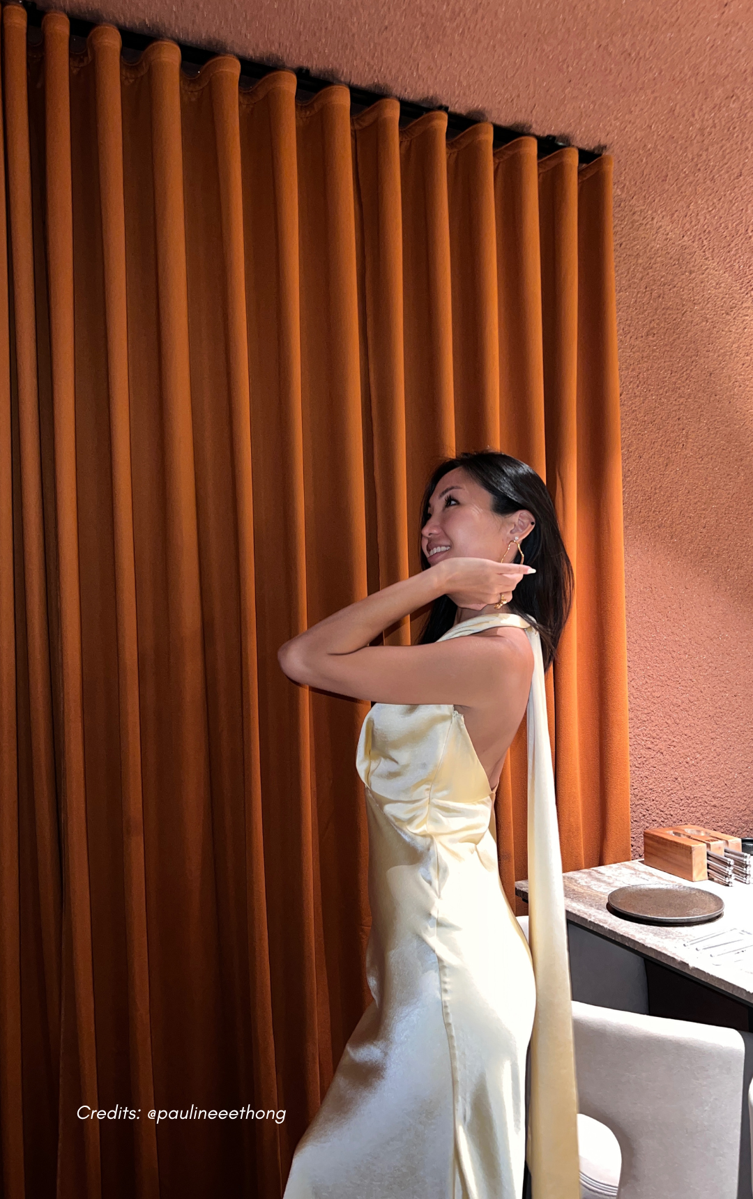 Yellow Satin Deep V Scarf Dress