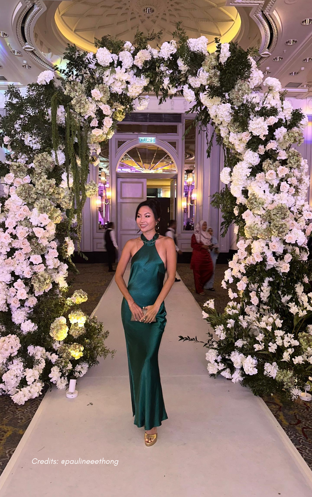 Green Satin Halter with Scarf Dress