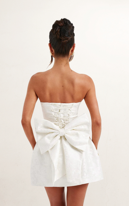 White Off-Shoulder Ribbon Mini Dress