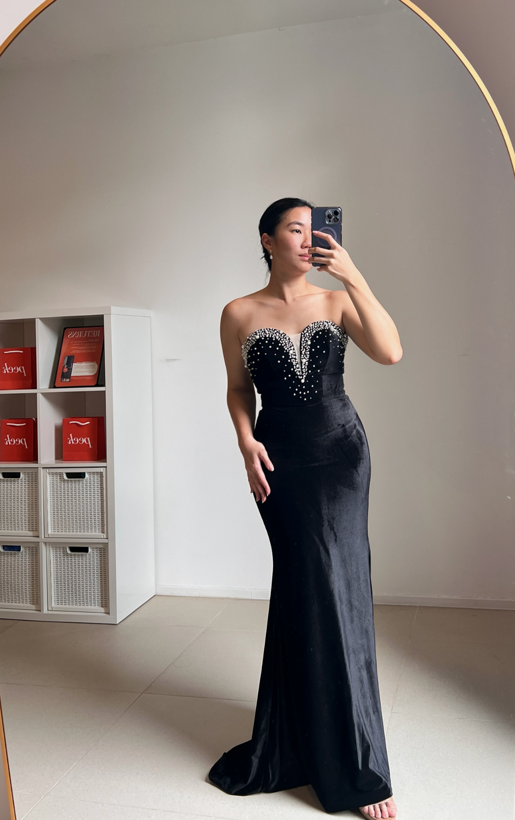 Black Velvet Embellished Fishtail Gown