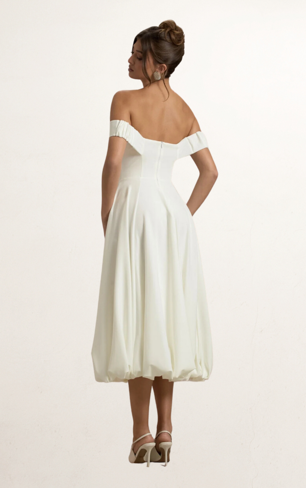 White Puffy Bardot Midi Dress