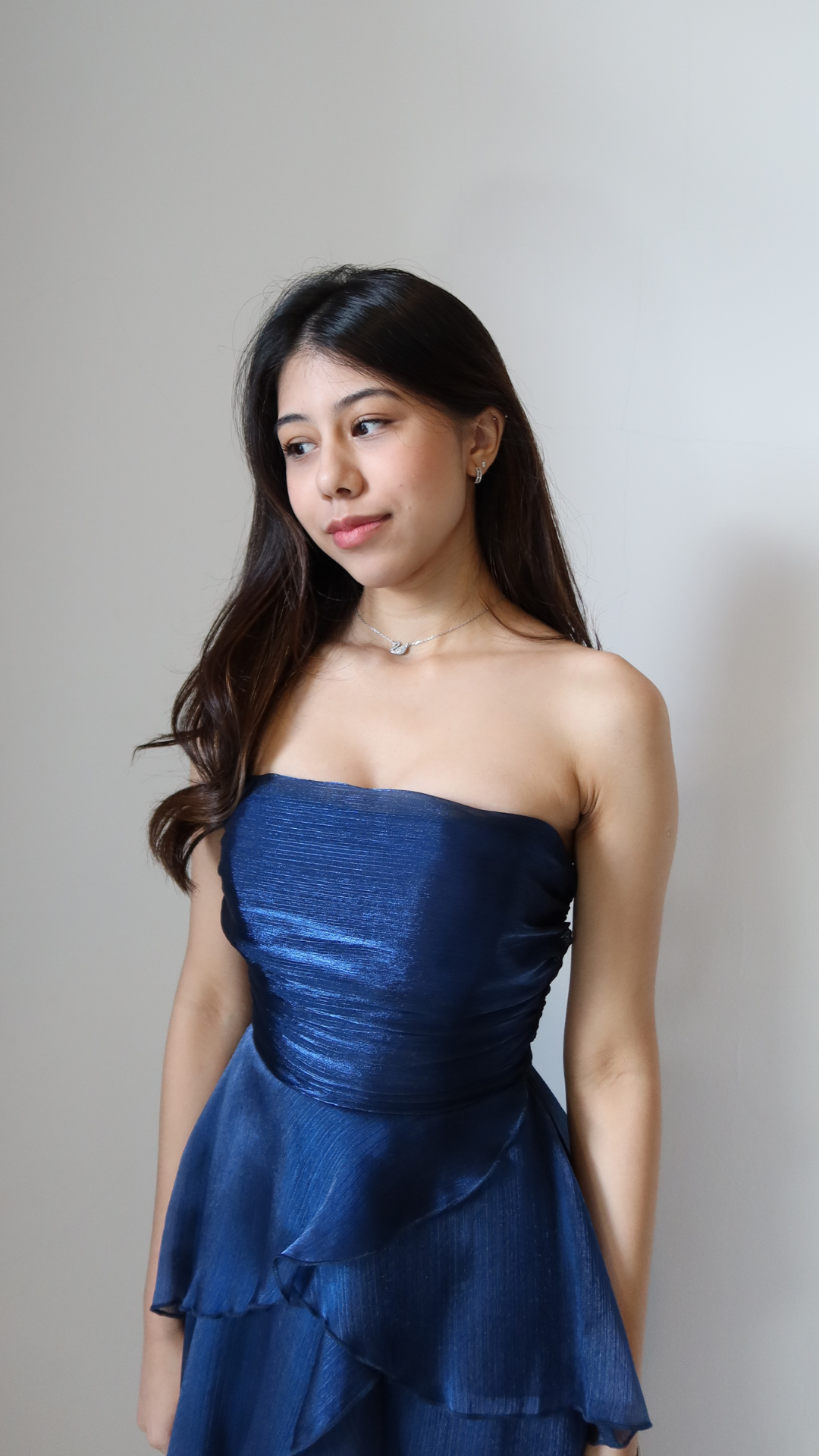 Blue Corset Ruffle Strapless Maxi Dress
